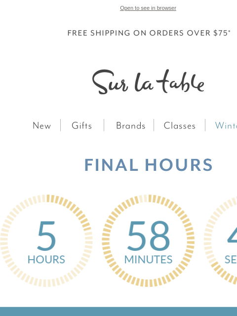 surlatable newsletter: Final hours: Winter Reset Sale up to 50% off.