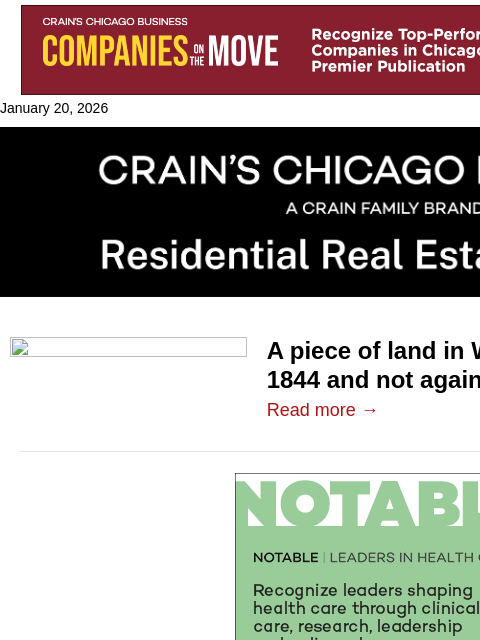 crainalerts newsletter: Wilmette property sells for first time in 181 year...