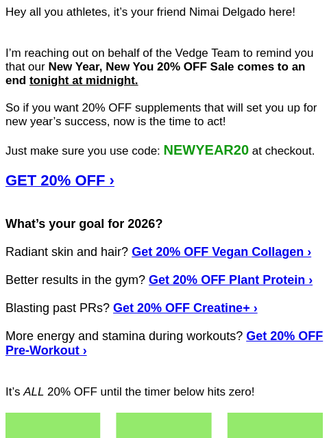 vedgenutrition newsletter: ⏱️ 20% OFF Ending Soon!