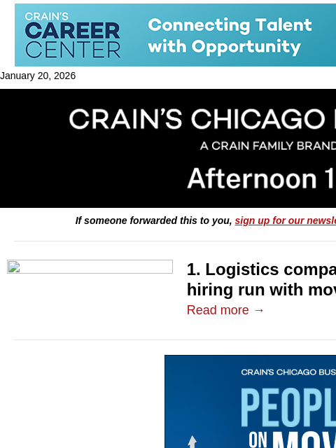 crainalerts newsletter: New, bigger HQ in River North for logistics firm