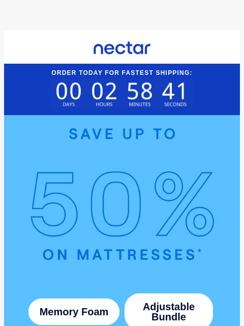 nectarsleep newsletter: Better sleep, better Mondays🌞! Save up to 50% on ...