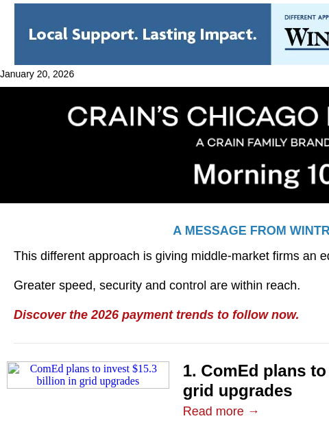 crainalerts newsletter: ComEd to beef up grid upgrades