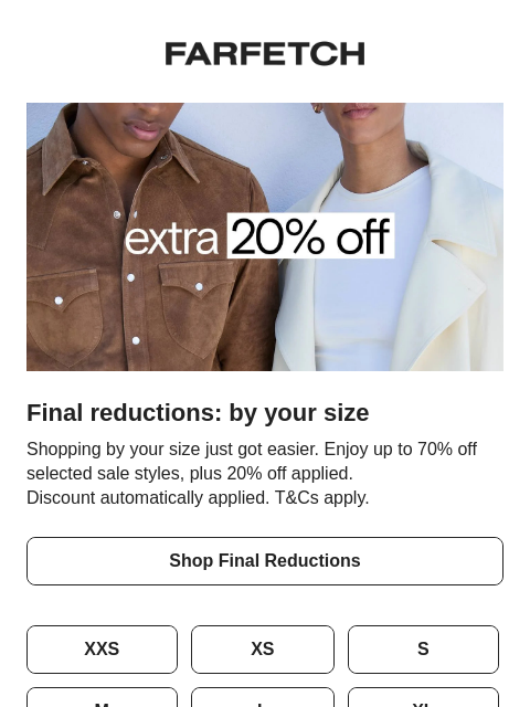 farfetch newsletter: Shop by size, final reductions