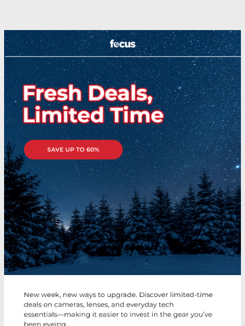 focuscamera newsletter: New week, new savings ⚡ Up to 60% off