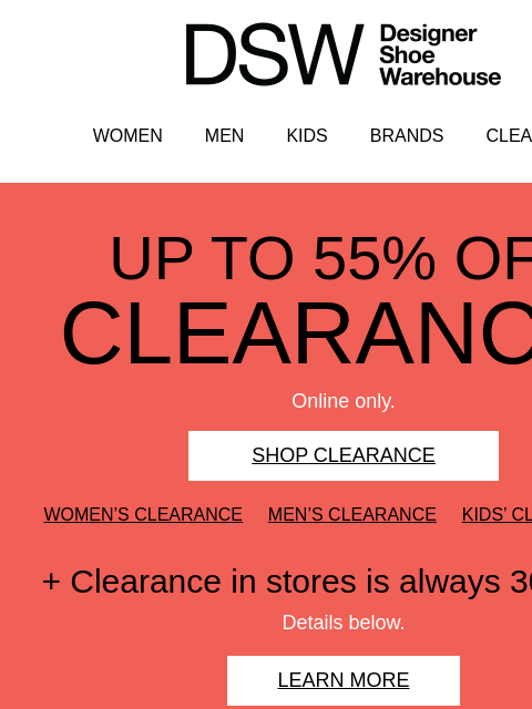 dsw newsletter: NEW + up to 55% off!