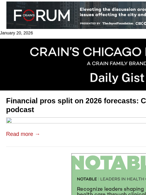 crainalerts newsletter: Financial pros split on 2026 forecasts: Crain's Da...