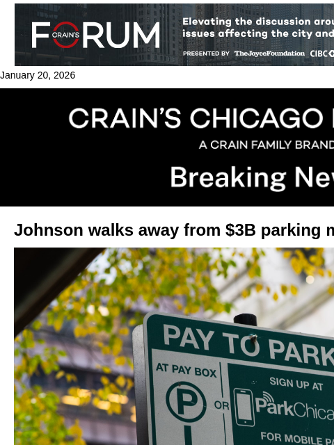 crainalerts newsletter: Johnson shelves parking meter plan
