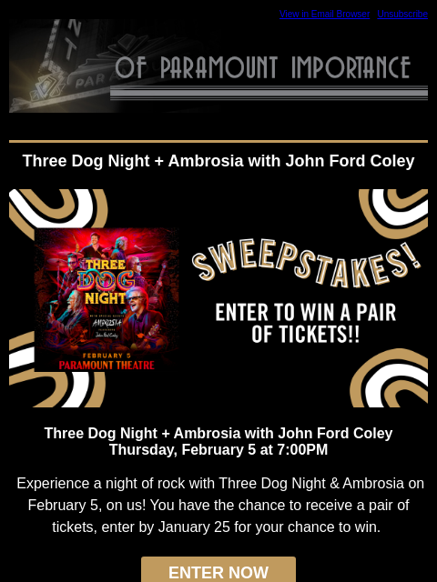 kroenkeentertainment newsletter: Want to win Three Dog Night tickets?