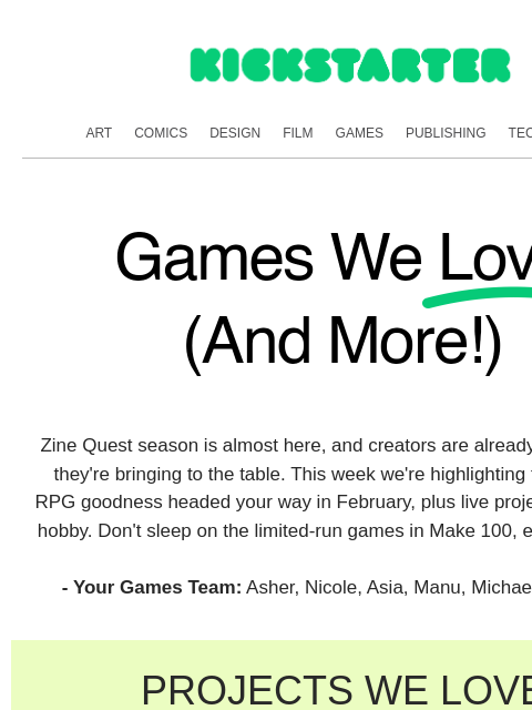 kickstarter newsletter: Roll for discovery 🎲