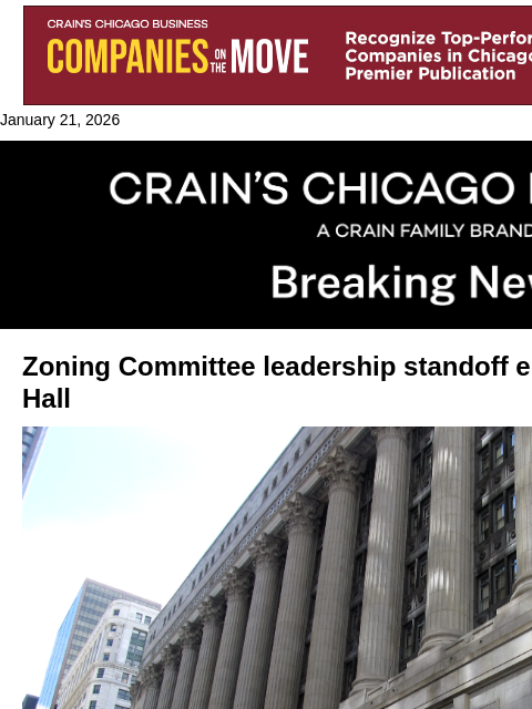 crainalerts newsletter: Zoning Committee standoff enters new phase at City...