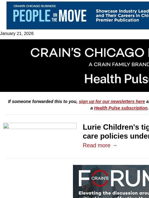 crainalerts newsletter: Lurie under HHS scrutiny