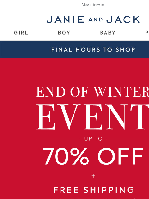janieandjack newsletter: The Winter Event officially ends tonight