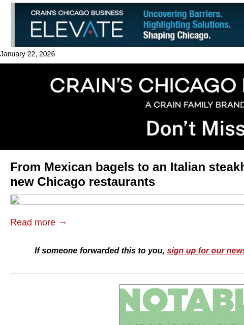 crainalerts newsletter: New Chicago restaurant hotspots
