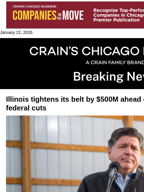 crainalerts newsletter: Pritzker unveils nearly $500M in spending cuts
