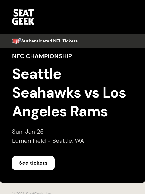 seatgeek newsletter: LAST CHANCE!  Seahawks vs Rams