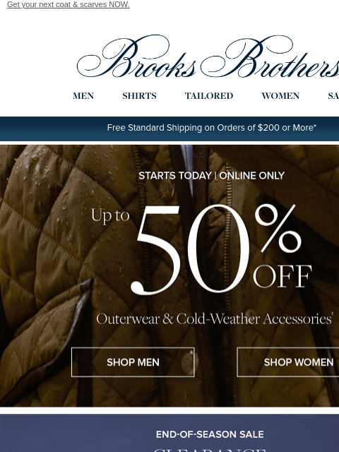 brooksbrothers newsletter: Starts now: up to 50% off outerwear and winter acc...