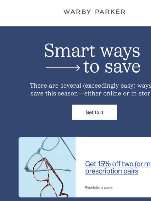 warbyparker newsletter: Now’s the time for savings