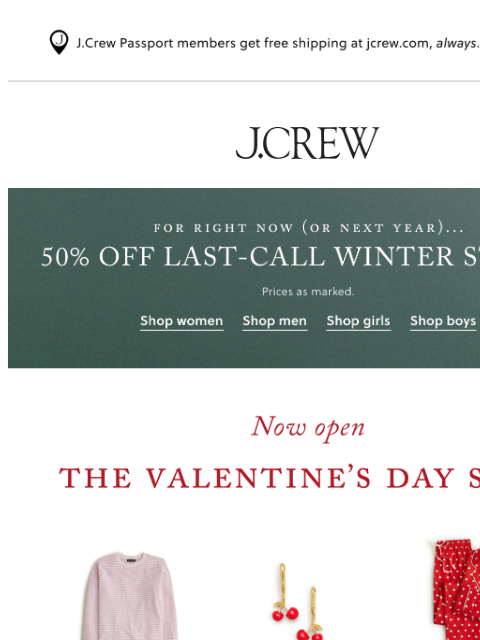 jcrew newsletter: Be our valentine 💘