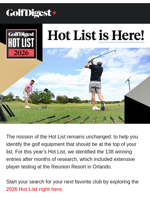 golfdigest newsletter: The 2026 Golf Digest Hot List is here
