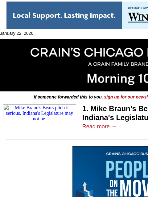 crainalerts newsletter: Is Indiana's Bears pitch for real?