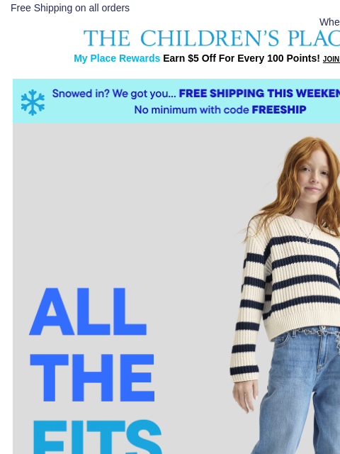 childrensplace newsletter: The Perfect Jean Fits Kids Need $7.99+ & FREE Ship...
