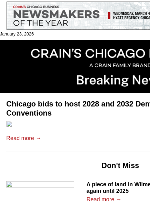 crainalerts newsletter: Chicago makes play for 2028, 2032 DNC