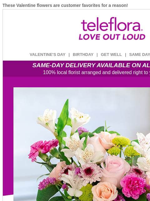 teleflora newsletter: Get V-Day Favorites 💝 20% Off All Bouquets