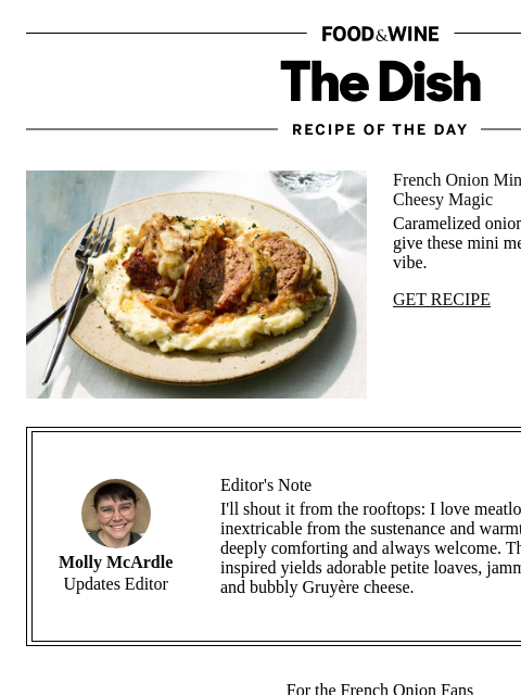 foodandwine newsletter: French Onion Mini Meatloaves