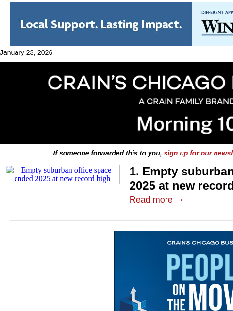 crainalerts newsletter: Empty offices plague Chicago suburbs