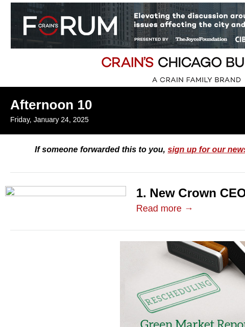 crainalerts newsletter: New Crown CEO has industrial past