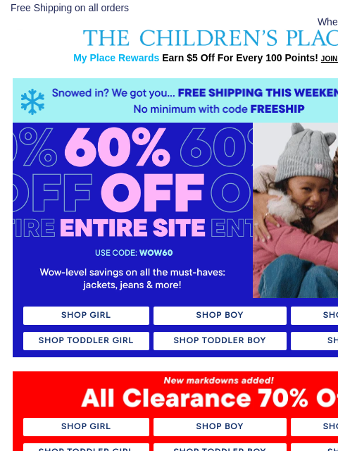 childrensplace newsletter: Check Out Now & Get Free Shipping on Everything 😍