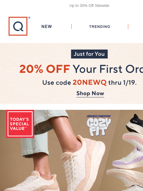 qvcemail newsletter: One Day! Free Ship & Skechers TSV® + Get 20% Off