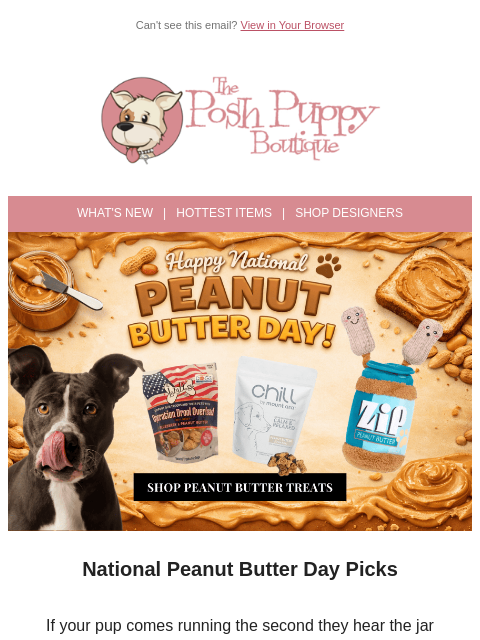 poshpuppyboutique newsletter: It’s National Peanut Butter Day 🥜🐶