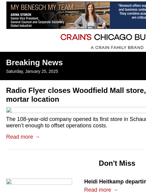 crainalerts newsletter: Radio Flyer closes its only store
