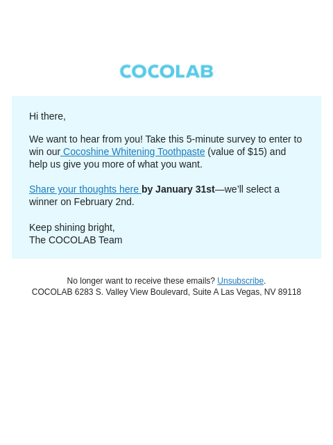 cocolab newsletter: Share your opinion + enter to win
