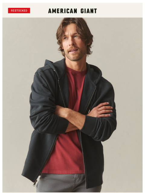 american-giant newsletter: The Relaxed Classic Full Zip is Back