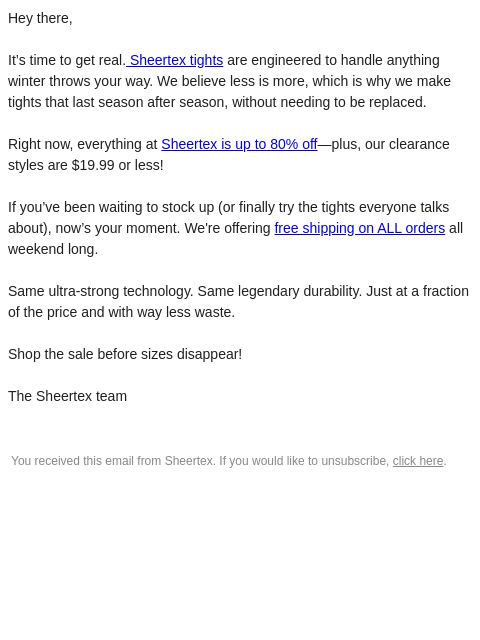 sheertex newsletter: Winter Savings: Up to 80% Off Sitewide