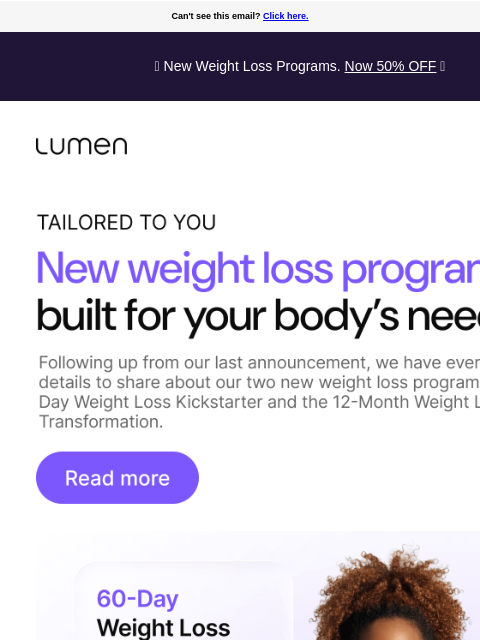 lumen newsletter: Two new programs, one goal: lasting weight loss