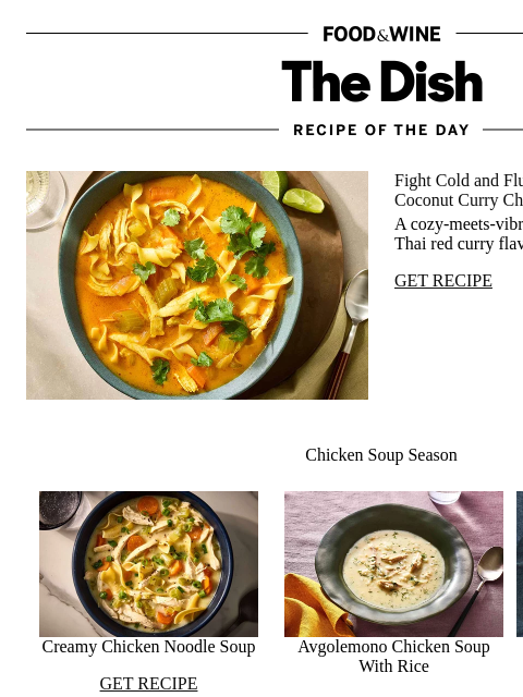 foodandwine newsletter: Coconut Curry Chicken Soup
