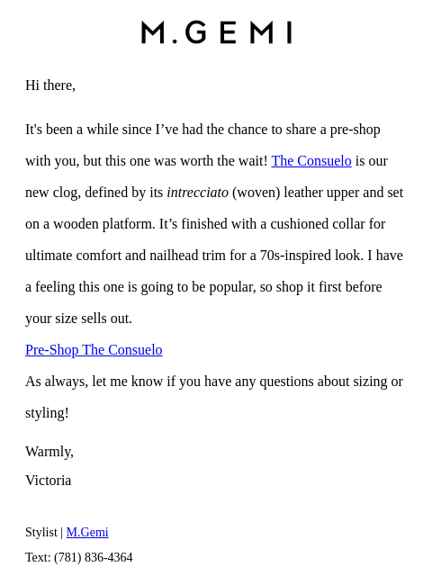 mgemi newsletter: Pre-Shop Our Newest Clog