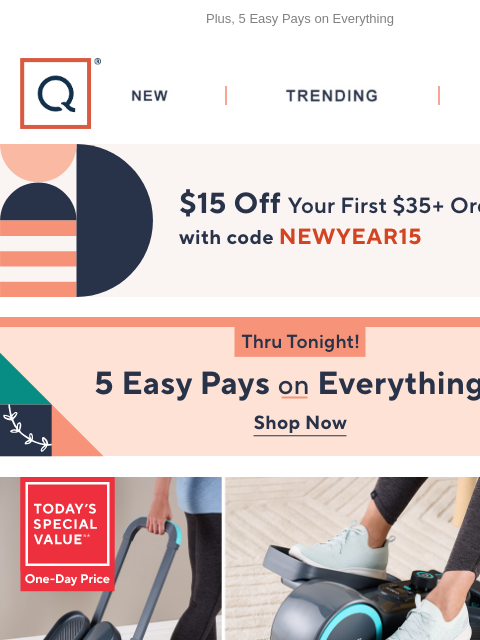 Plus, 5 Easy Pays on Everything QVC New TRENDING DEALS Unlock $15 off Your First Purchase 5 Easy Pays on Everything Cubii TSV deals FITNATION Versatone Ab Toning & Pain Relief Belt FITNATION