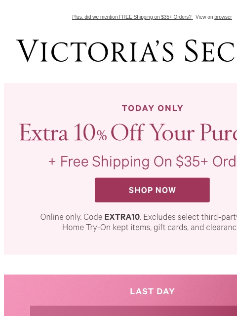 Plus, did we mention FREE Shipping on $35+ Orders? View on browser Victoria's Secret VSCC Available Credit Display images to show real-time content Display images to show real-time content Display