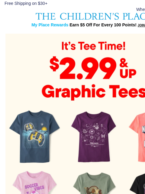 childrensplace newsletter: $2.99+ Tees & 70% Off Clearance Deals Are 🔥🔥🔥