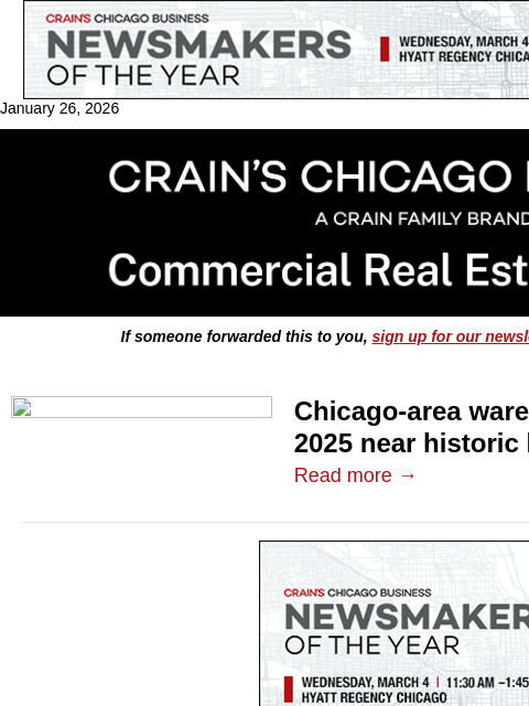 crainalerts newsletter: Warehouse vacancy reaches historic lows