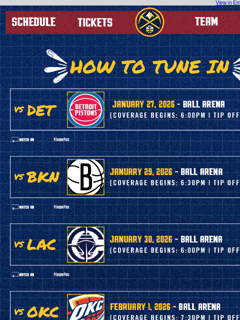 thedenvernuggets newsletter: Tune In as the Nuggets Take On the Pistons, Nets, ...
