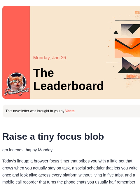 producthunt newsletter: 😸 cutest productivity hack ever