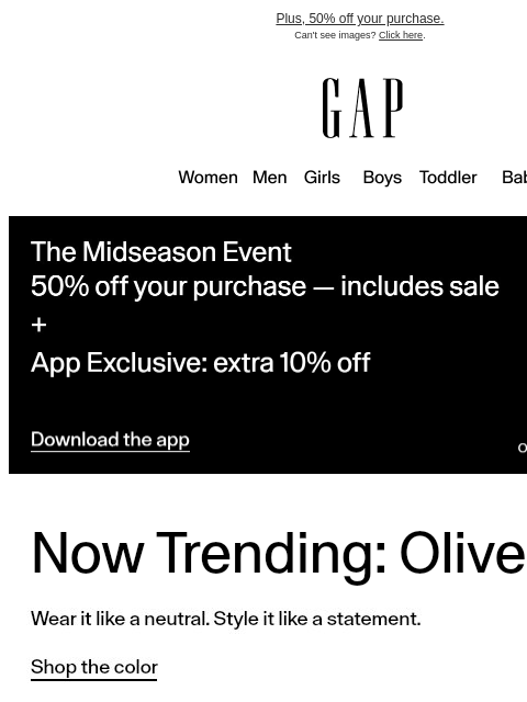 gap newsletter: Trending now: Olive Green