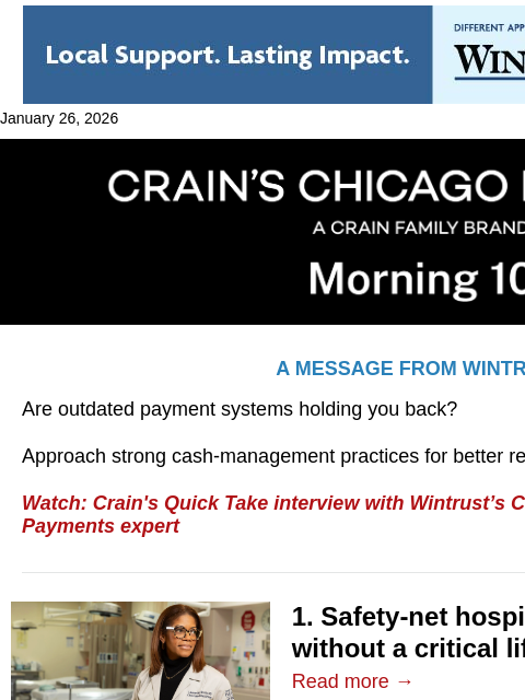 crainalerts newsletter: Medicaid cuts could overwhelm Illinois hospitals