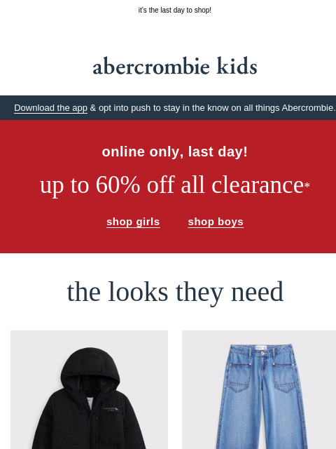 abercrombie newsletter: up to 60% OFF clearance faves ends soon
