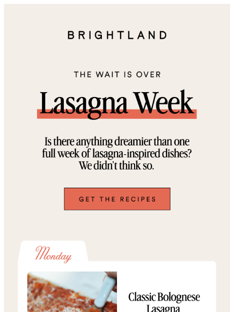 brightland newsletter: Settle In, It’s Lasagna Week